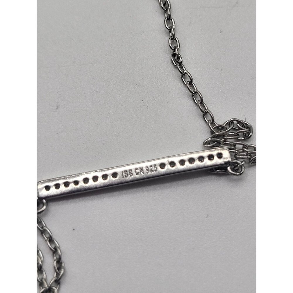 IBB CN 925 Silver & Tiny Diamond Bar Necklace Signed VTG Dainty Minimalist - Picture 6 of 7
